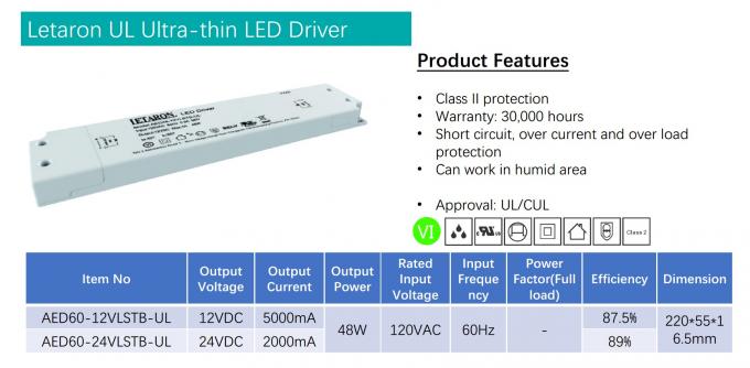 Conducteur Ultra-mince de 60W 12V Constant Voltage LED pour l'Amérique du Nord, conducteur de LED pour l'éclairage de miroir