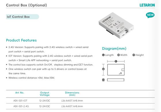 Conducteur LED intelligent, tension constante, 100-277V, alimentation électrique, armoire, meubles, conducteur LED global, boîte de commande optionnelle LOT peut être atténuée et changer de couleur