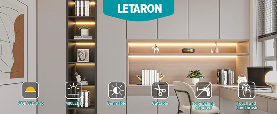 LETARON COB LED Strip Light 24V LED Tape Light, 480 pcs/M LEDs, Super Bright High Lumen 3000K Warm White 3m, Dimmable avec du ruban adhésif 3M, 30W UL Power Supply, Toucheur pour chambre à coucher, maison, cuisine bricolage