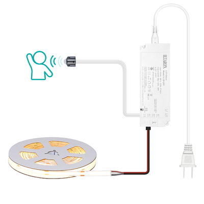 LETARON COB Bande Lumineuse LED 24V, Ruban LED, 480 LED/M, Super Lumineux, Haut Lumen, Blanc Chaud 3000K, 3m, Dimmable avec Ruban 3M, Alimentation 30W UL, INTERRUPTEUR PIR pour Chambre, Maison, Cuisine DIY