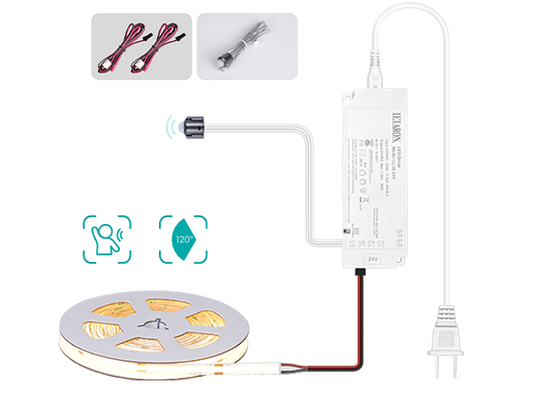 LETARON COB Bande Lumineuse LED 24V, Ruban LED, 480 LED/M, Super Lumineux, Haut Lumen, Blanc Chaud 3000K, 3m, Dimmable avec Ruban 3M, Alimentation 30W UL, INTERRUPTEUR PIR pour Chambre, Maison, Cuisine DIY