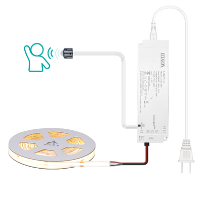 LETARON COB LED Strip Light 24V LED Tape Light, 480 pcs/M LEDs, Super Bright High Lumen 3000K Warm White 5m, Dimmable avec 5M Tape, 60W UL Power Supply, PIR SWITH pour la chambre à coucher, la maison, la cuisine bricolage